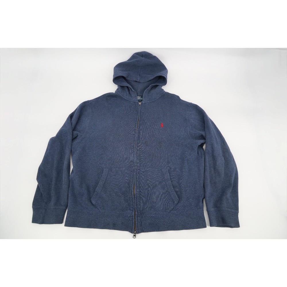 Vintage Polo Ralph‎ Lauren Full Zip Hoodie Jacket Men's Size XL Cotton Navy 90s